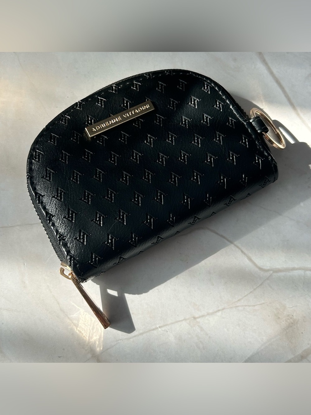 Adrienne Vittadini Black Quilted Coin & Cosmetic Zip Pouch with Gold Hardware